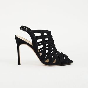 Manolo Blahnik Black Suede Dance 2 Slingback Heels 38